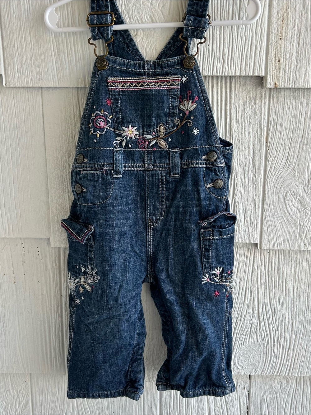 Y2K vintage embroidered Kids Dark Blue Embroidered Denim Overalls - Picture 2 of 8
